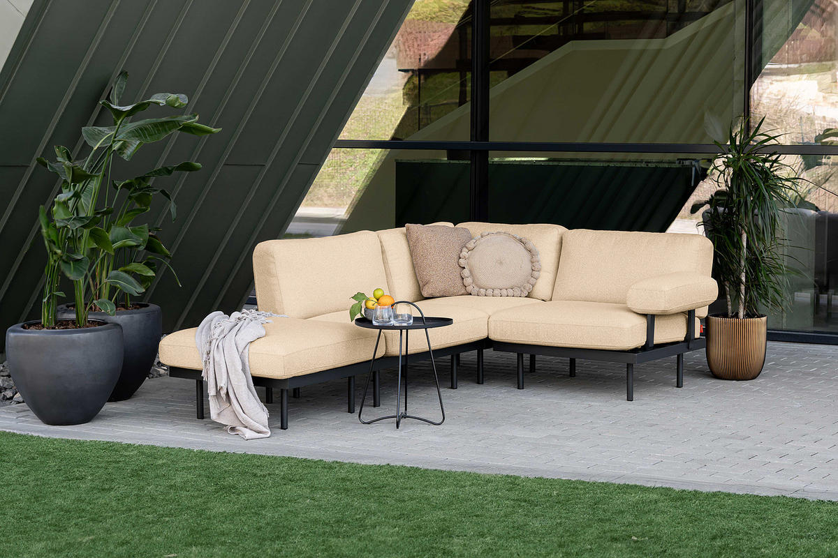 OUTDOOR-ECKSOFA - Beige, Textil/Metall (273/80/186cm) - home24