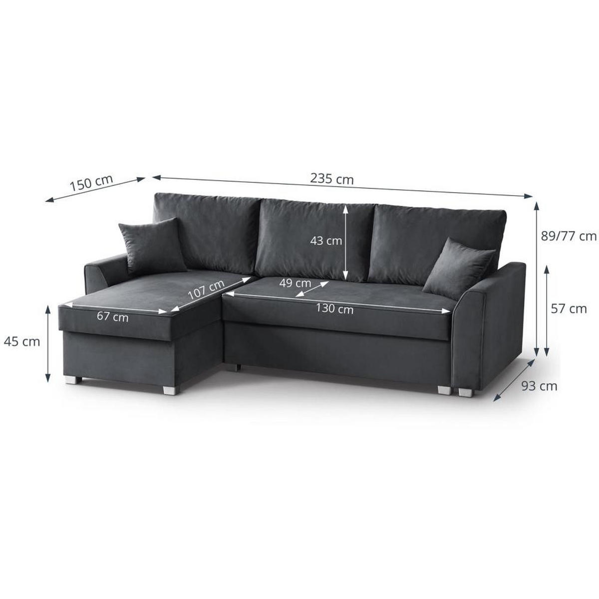 ECKSCHLAFSOFA Teramo dunkelgrau - Dunkelgrau/Schwarz, Kunststoff/Textil (235/150cm) - Beautysofa