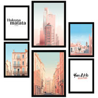 POSTER Set Mit 6 Rosa Building Architektur Landet A3 & A4 Schwarzer Rahmen - Schwarz, Papier (29/3cm) - Nacnic
