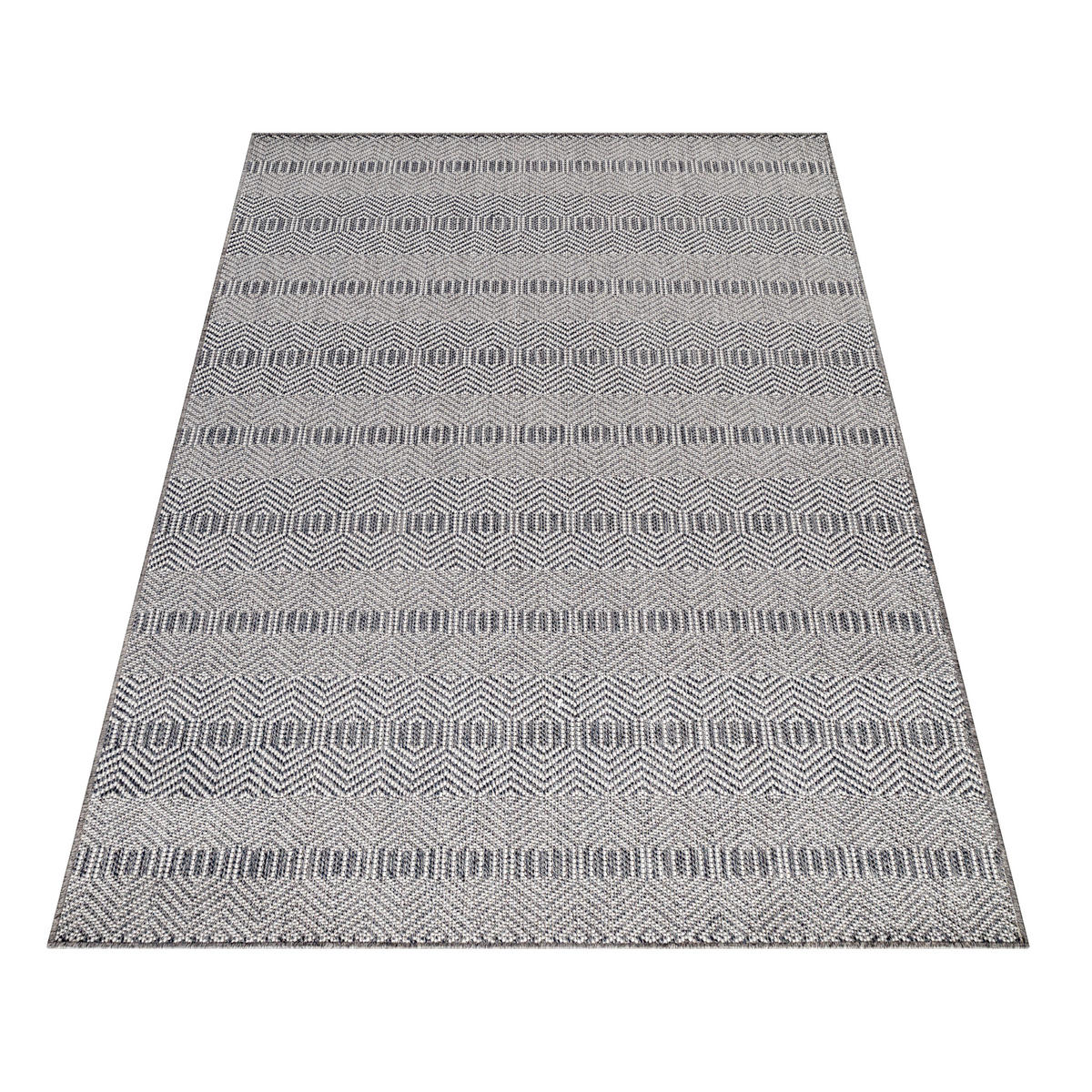 TEPPICH Outdoor Flachgewebe Boho Polypropylen Balkon Grau Läufer 80x150 - Grau, Textil (80/150cm) - KADIMA DESIGN