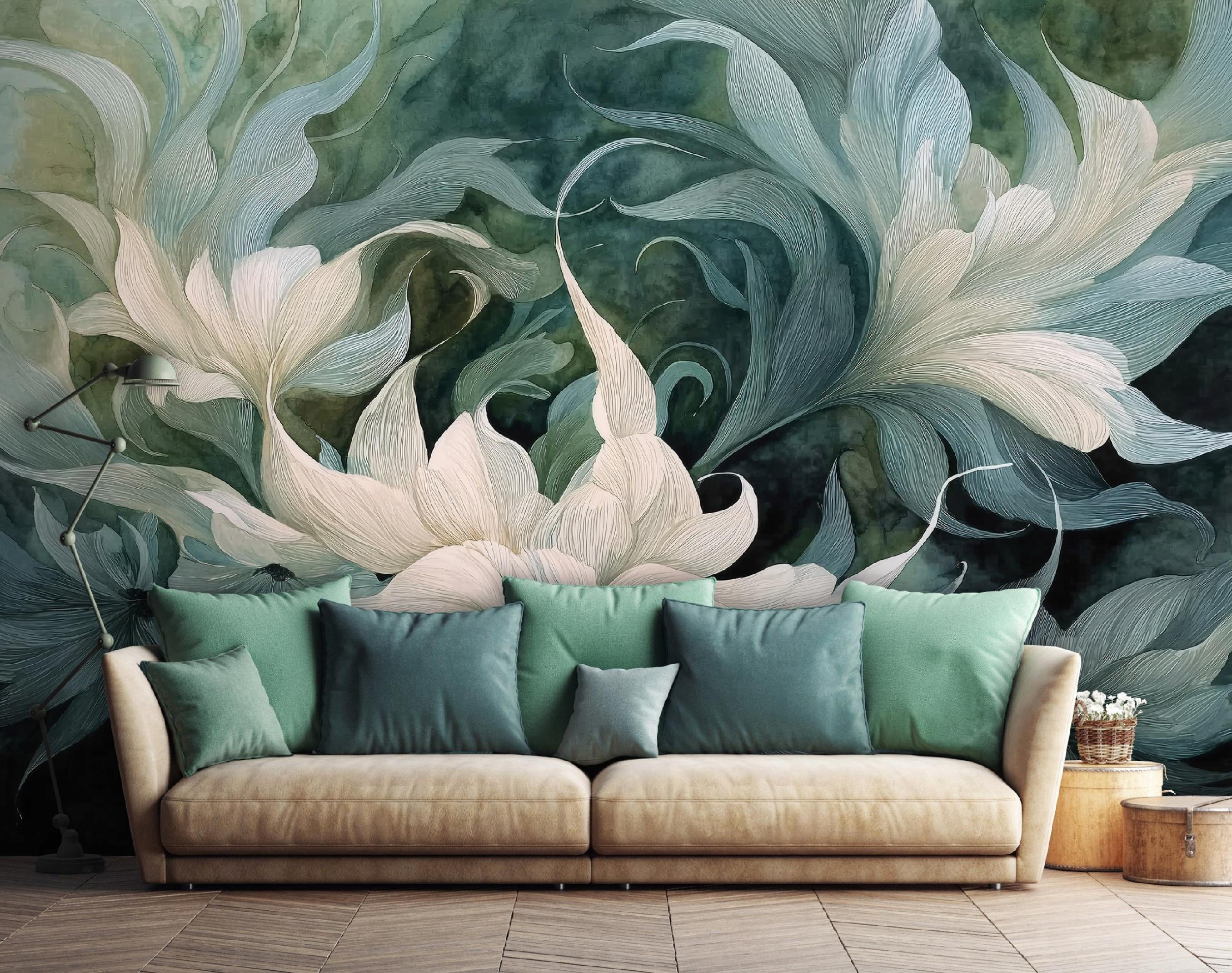 FOTOTAPETE Blumen Abstrakt Grün 350x250 cm - Multicolor, Papier (350/250cm) - Wallarena