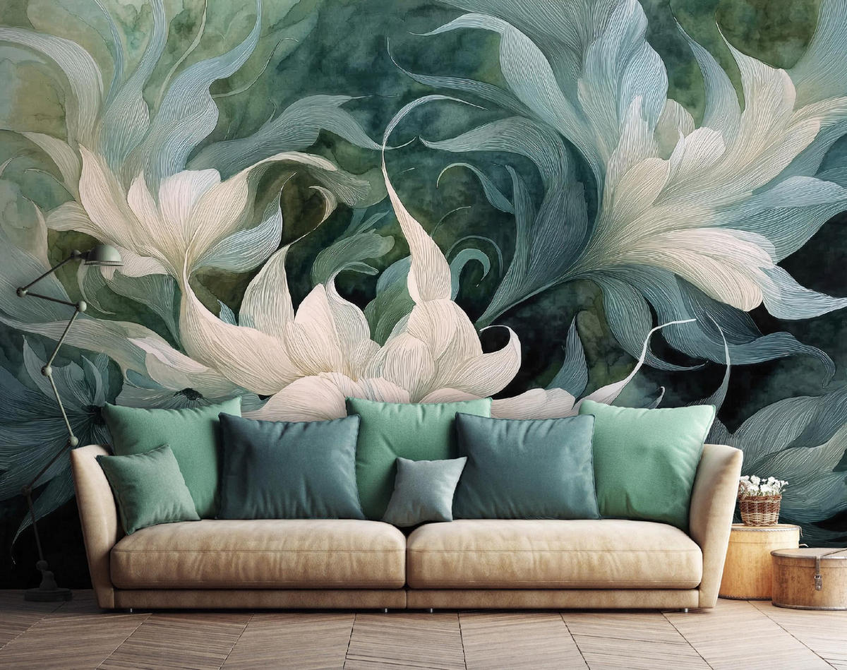 FOTOTAPETE Blumen Abstrakt Grün 350x250 cm - Multicolor, Papier (350/250cm) - Wallarena