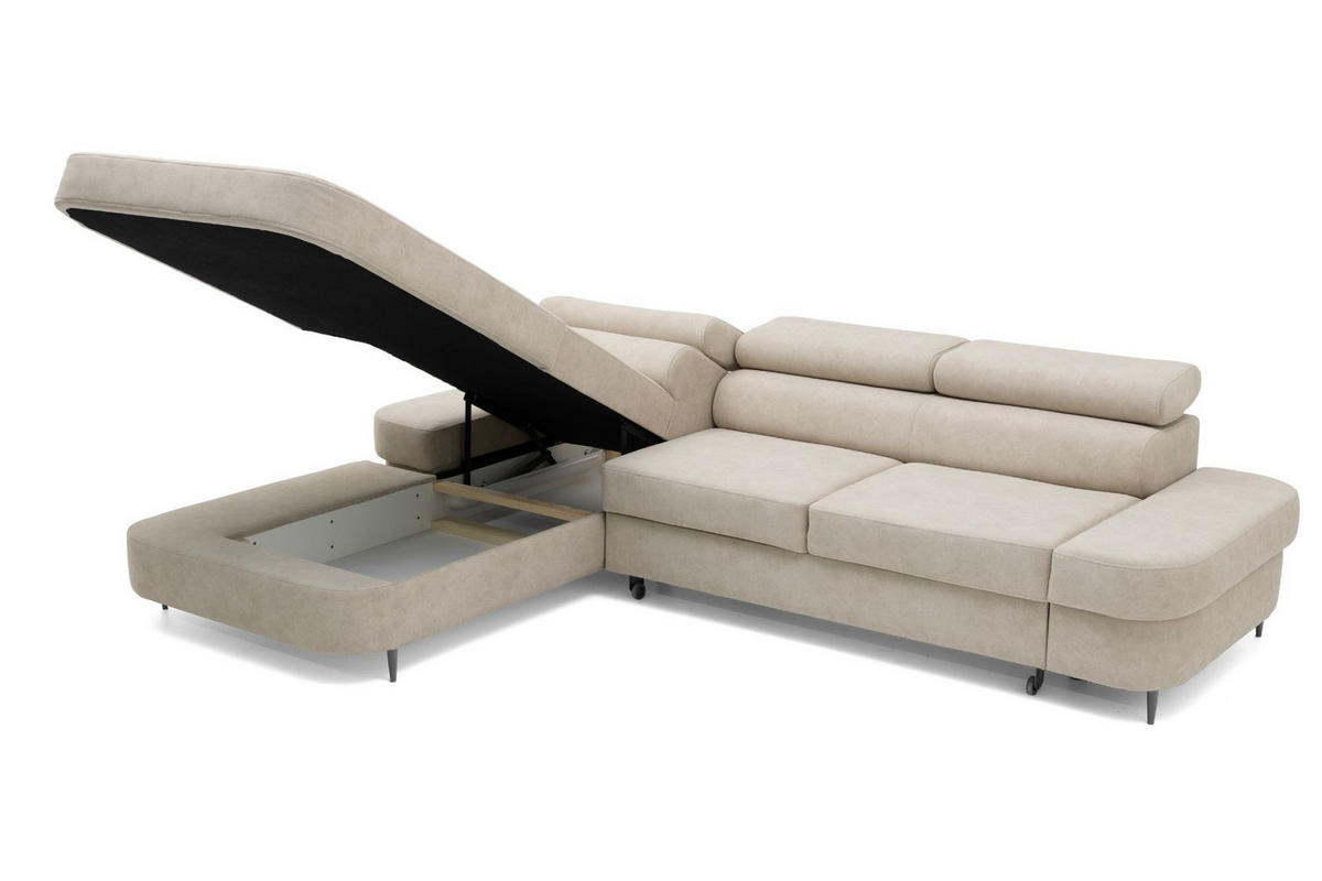 ECKSOFA JAZZ L Links mit Schlaffunktion 127x216 Velours Beige - Beige/Schwarz, Holz/Textil (285/237cm) - Muffo