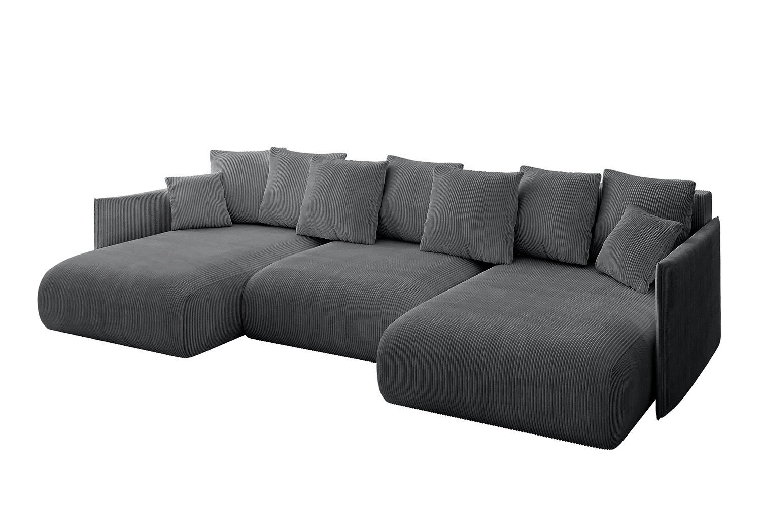 WOHNLANDSCHAFT mit Schlaffunktion und Bettkasten ONESK-U 317x177x72 Dunkelgrau Cord - Dunkelgrau, Holzwerkstoff/Kunststoff (317/72/177cm) - ALTDECOR