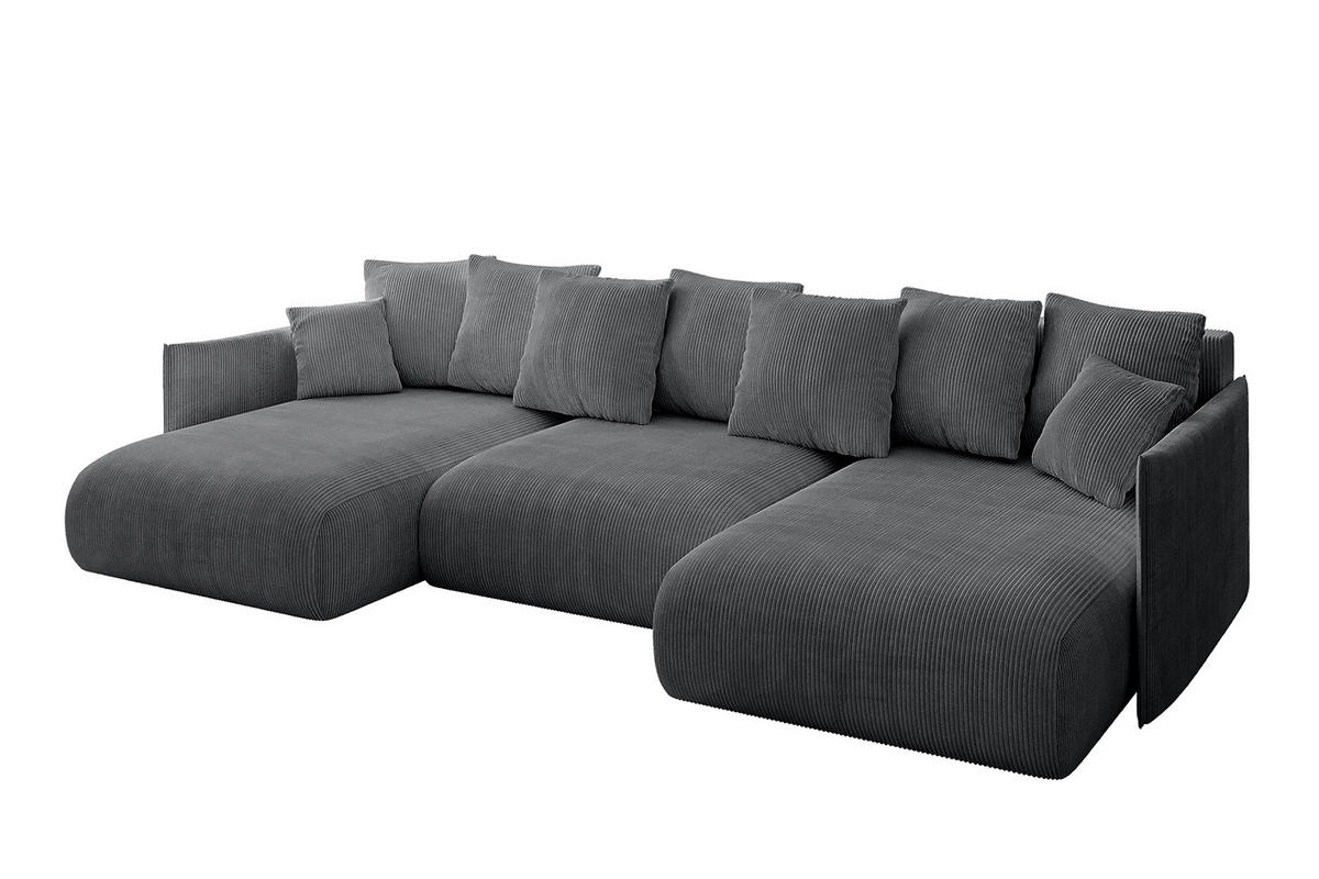 WOHNLANDSCHAFT mit Schlaffunktion und Bettkasten ONESK-U 317x177x72 Dunkelgrau Cord - Dunkelgrau, Holzwerkstoff/Kunststoff (317/72/177cm) - ALTDECOR