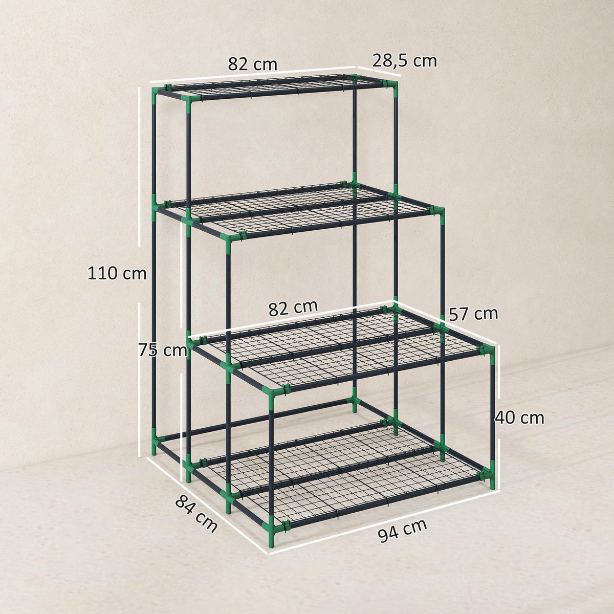 PFLANZENTREPPE mit 4 Etagen Stahl Dunkelgrün - Dunkelgrün, Metall (84/110/94cm) - Outsunny