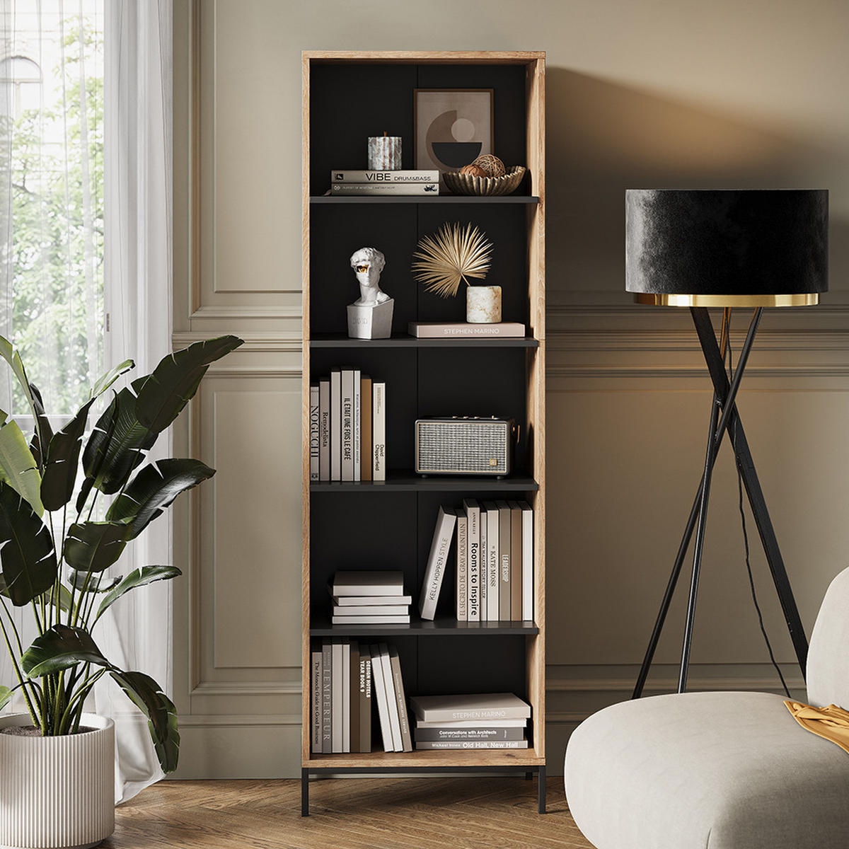 BÜCHERREGAL Eliza Viking Oak 60 x 180 cm mit 5 Fächern - Eichefarben, Holzwerkstoff (60/180/40cm) - Vicco