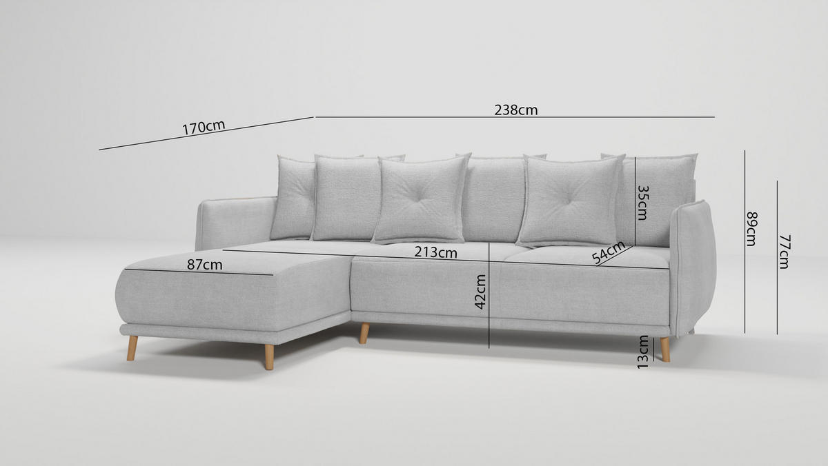 ECKSOFA Chroma Silber Luxusmicrofaser - Silberfarben/Braun, Holz/Textil (238/170cm) - S-Style Möbel