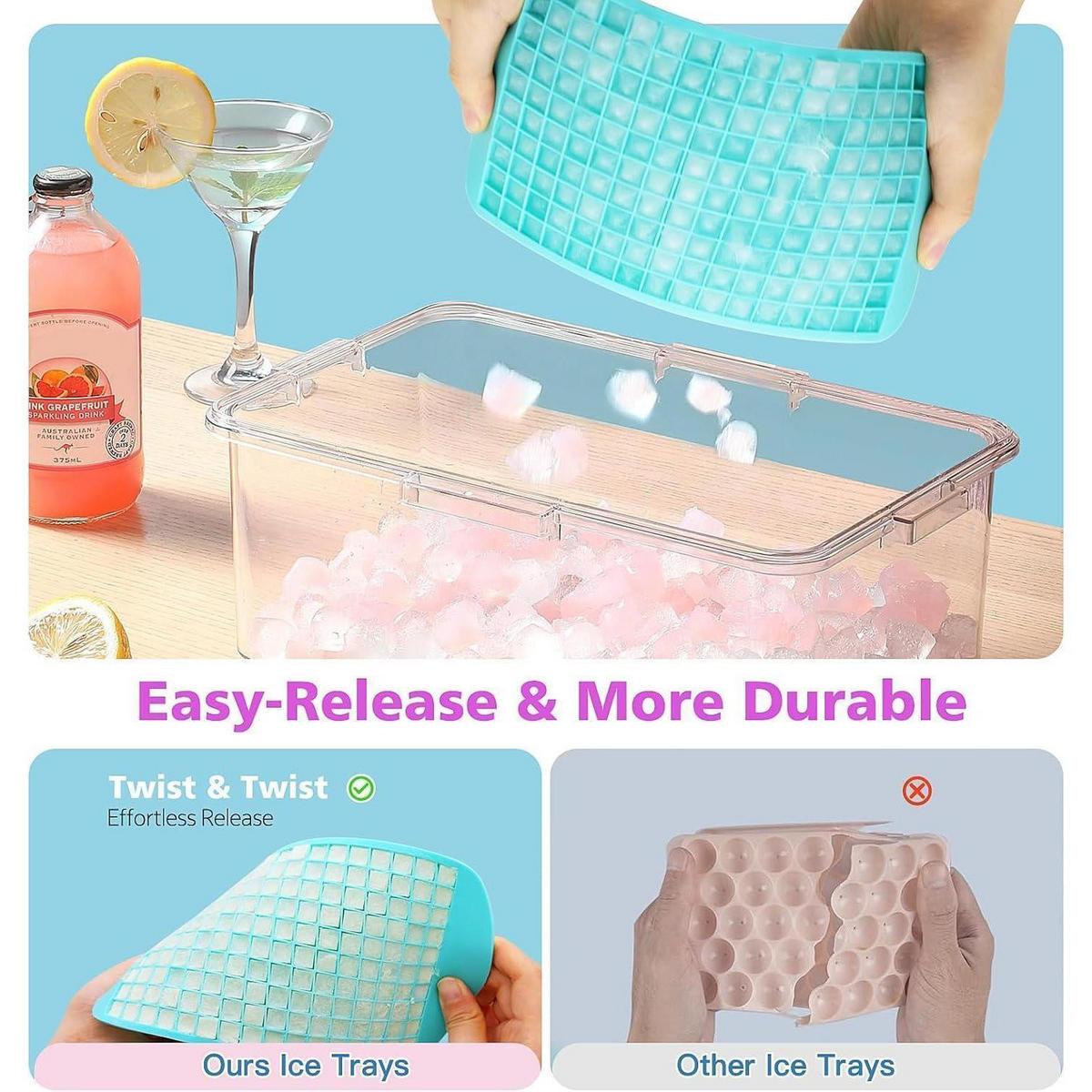 EISWÜRFELFORM 2-teiliges Set Mini-Eiswürfel Silikon Cyan & Lila - Multicolor, Kunststoff (2.5/1.3/5.1cm)
