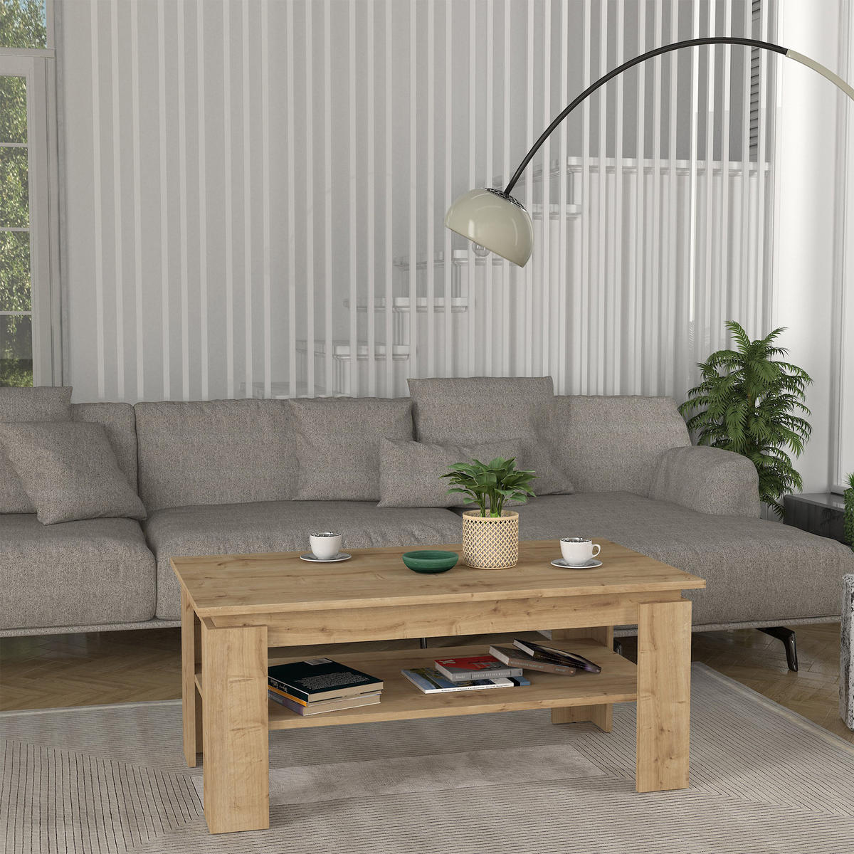 COUCHTISCH Krirdfjos 110/60/47 cm - Eichefarben, Holzwerkstoff (60/110/47cm) - [en.casa]