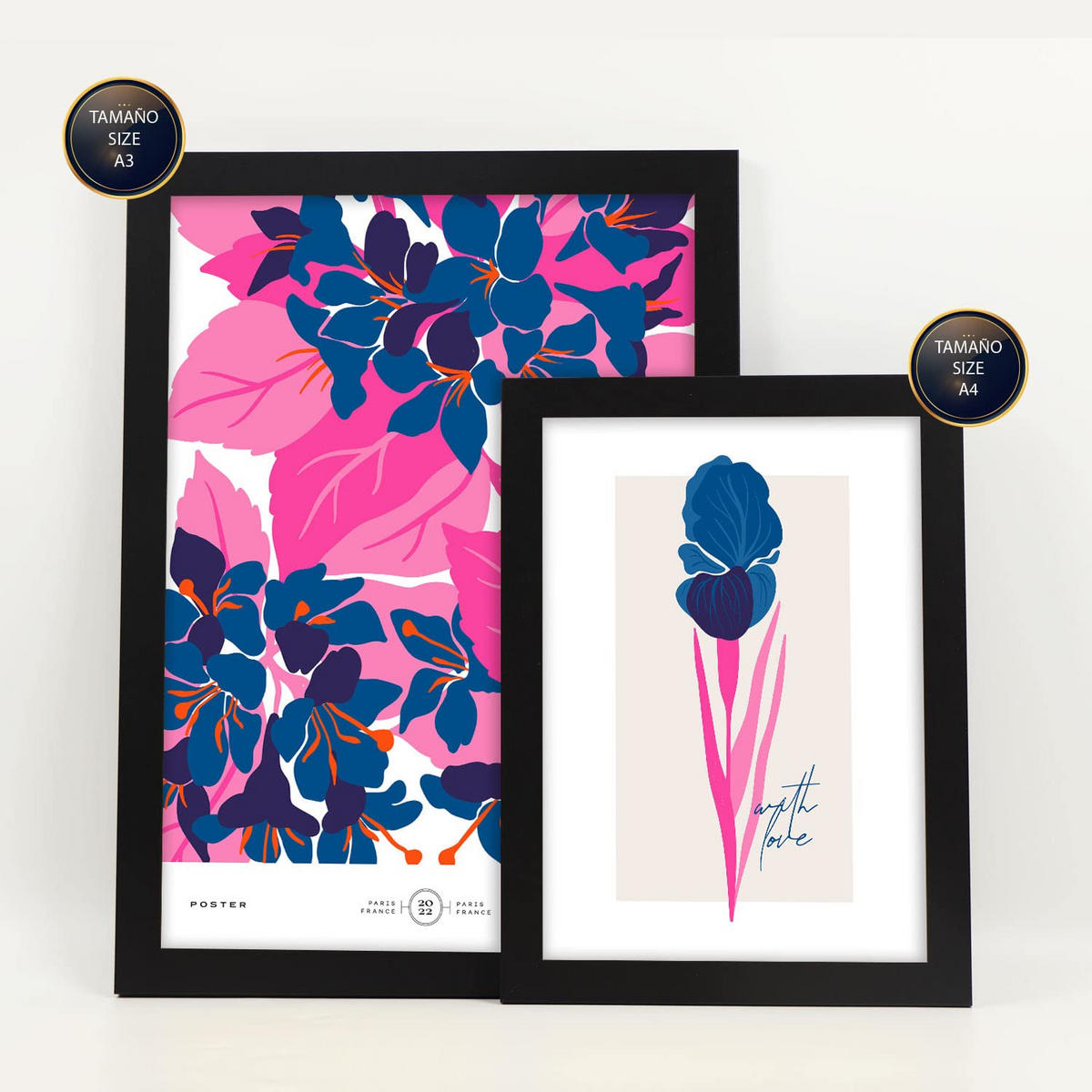 POSTER Set Mit 6 Blumen Botanische Galerie Natur Und Botanikdrucke Für Innenarchitektur A3 & A4 Schwarzer Rahmen - Schwarz, Papier (29/3cm) - Nacnic