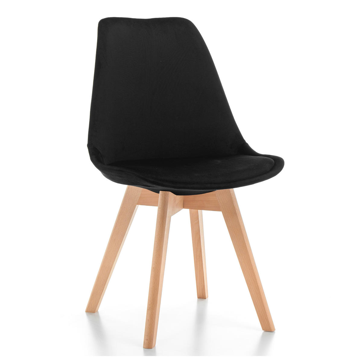 STUHL Dublin modern schwarz, Holzbeinen - Veloursstoff und Polsterschaum - Schwarz/Naturfarben, Holz/Textil (50/83/54cm) - NEW HOME