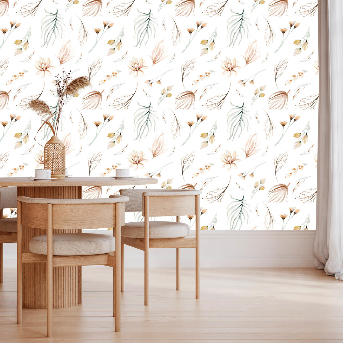 VLIESTAPETE Aquarell-Wildblumen – Beige, Weiß – 50x1000 cm - Beige/Weiß, Papier (50/1000cm) - Muralo