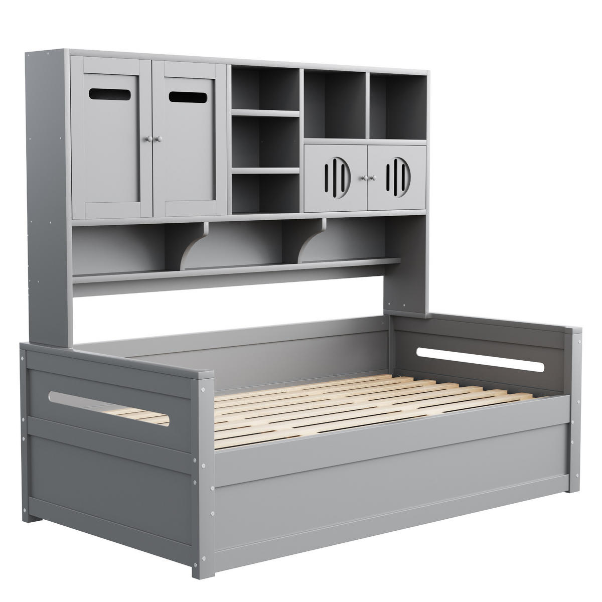 BETT 90/200 cm mit hydraulischem Bettmechanismus und Stauraum Grau Holz - Grau, Holz (90/200cm) - OKWISH