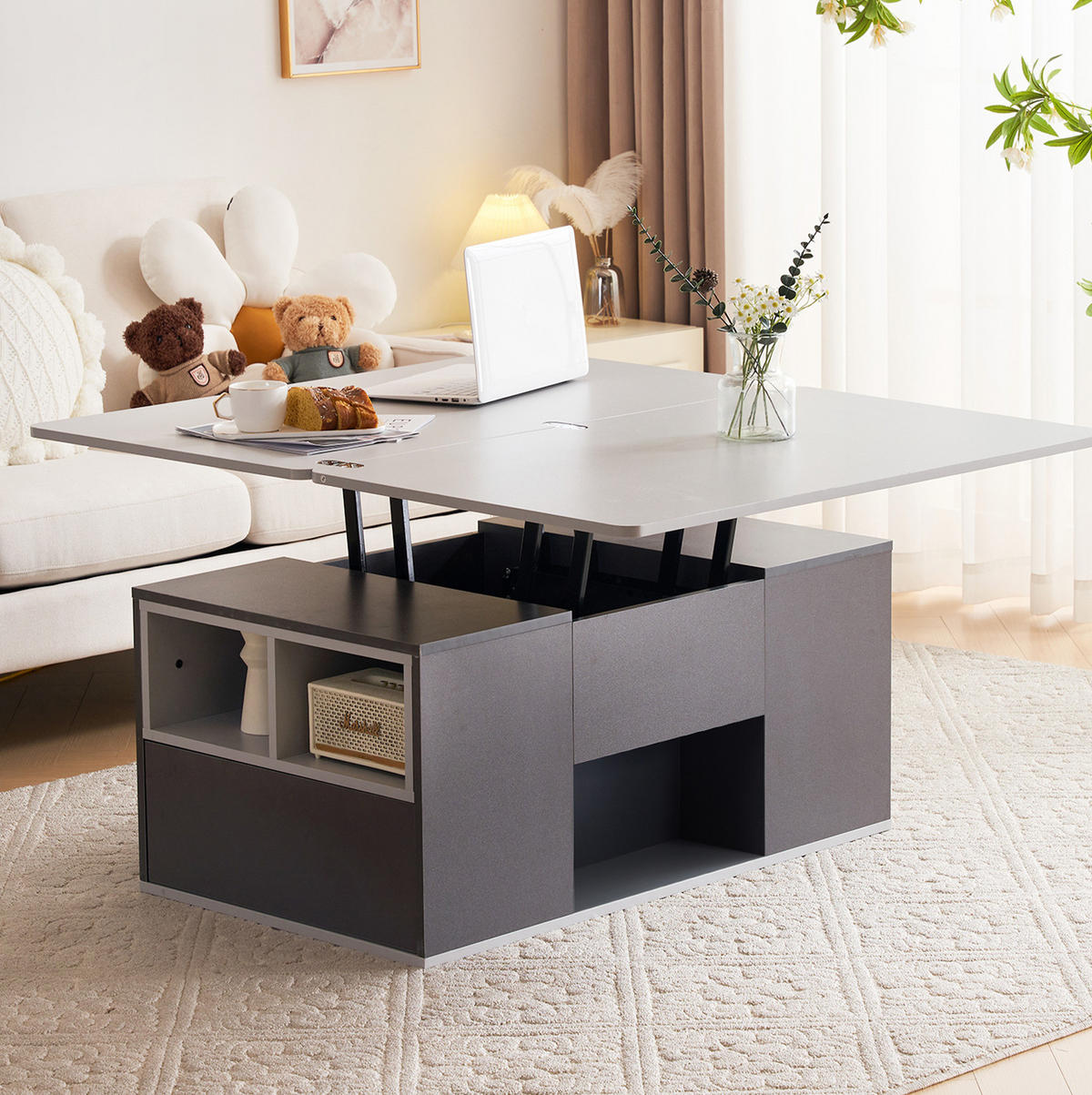 COUCHTISCH höhenverstellbar 100 x 51 x 47 cm Spanplatte Grau - Grau, Holzwerkstoff (100/51/47cm) - Meubliv