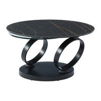 COUCHTISCH mit drehbaren Tischplatten - Keramik & Glas - Schwarz mit Marmor-Effekt - JOLINE - Schwarz, Glas (131.5/80/42cm) - Vente-Unique