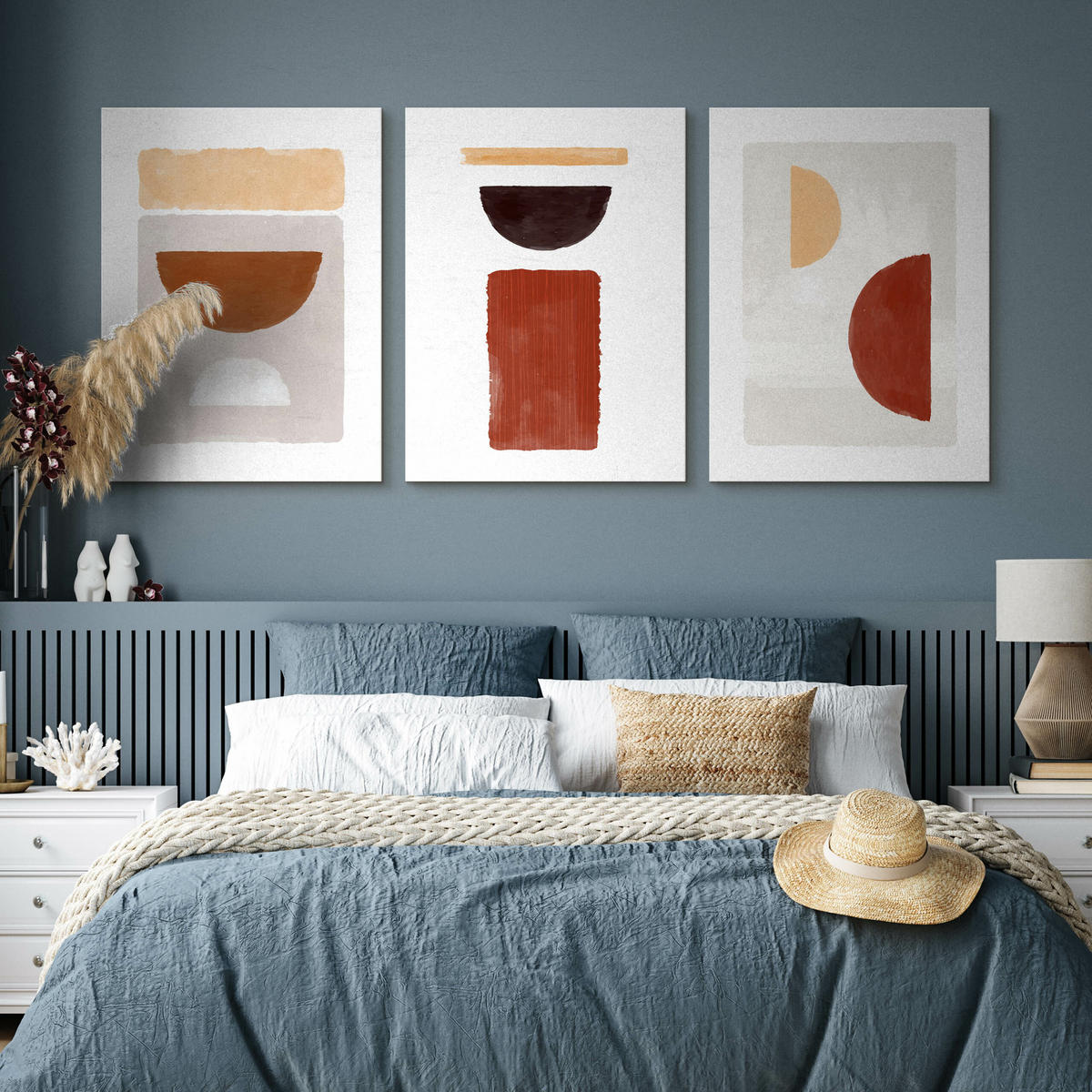 LEINWANDBILDER 3-er Set Abstraktion Boho - Beige/Rot, Textil (90/40cm) - Muralo