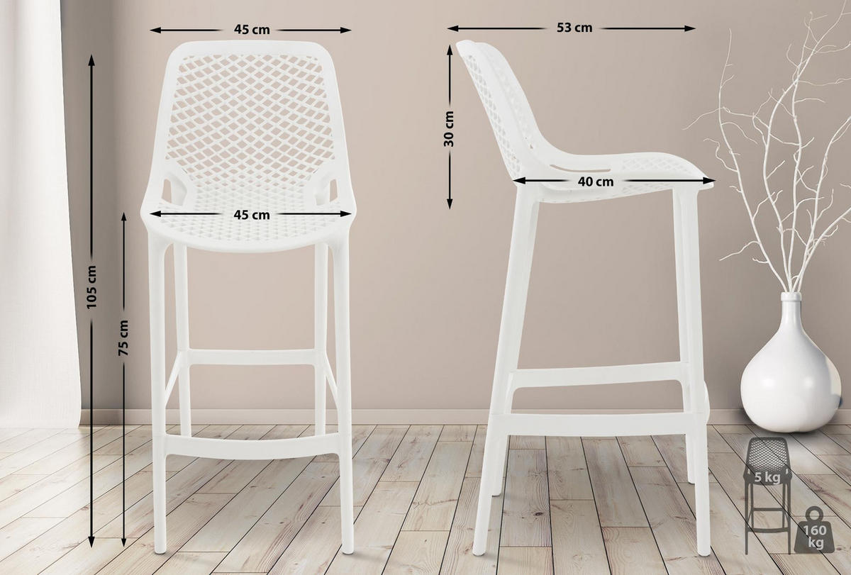 BARHOCKER Kunststoff weiß - Weiß, Kunststoff (45/105/53cm) - CLP