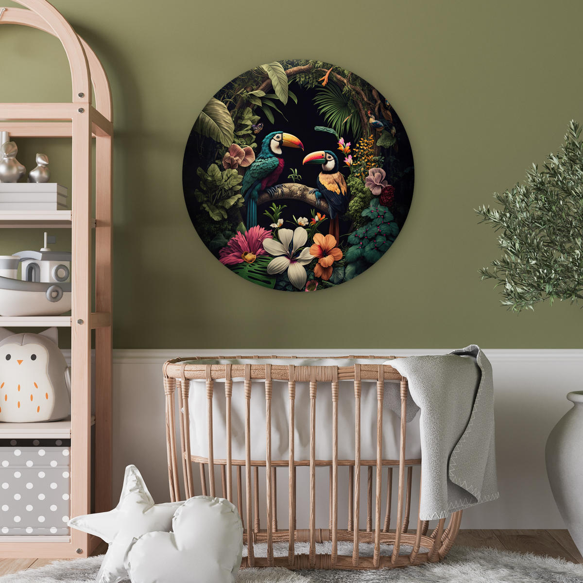 WANDBILD Vogel - Blumen - Pflanzen - Dschungel - Schwarz - Tukan 60x60 cm - Smaragdgrün, Kunststoff (60/60cm) - MuchoWow