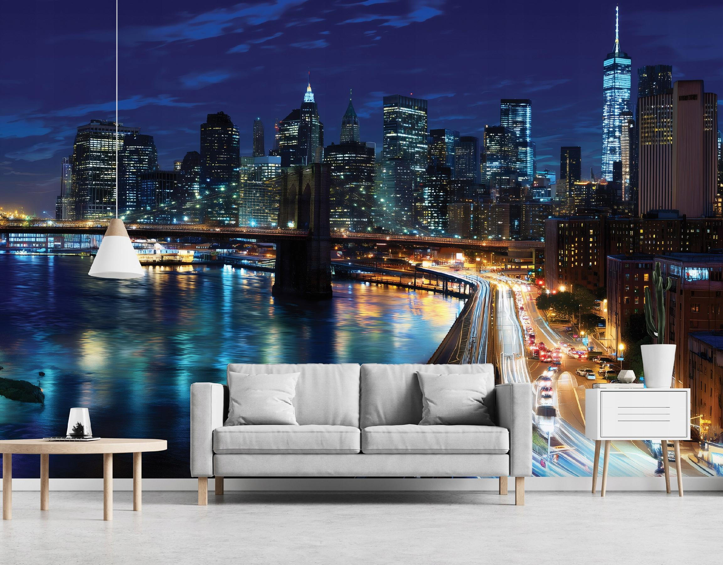FOTOTAPETE Stadt Nachts Blau 400x280 cm - Multicolor, Papier (400/280cm) - Wallarena