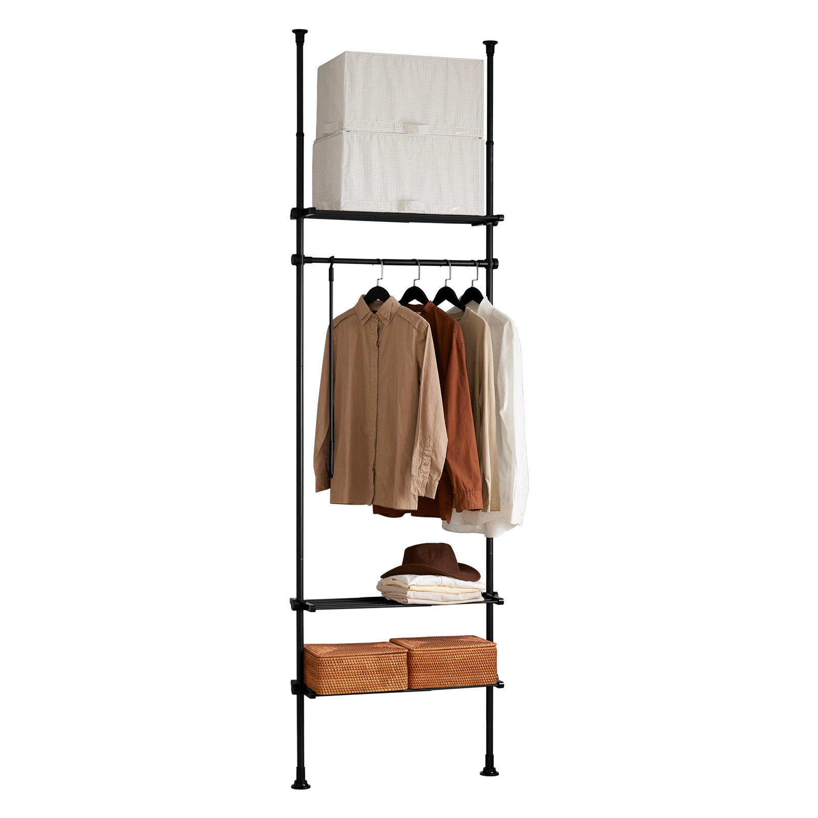 SoBuy STOJACÍ VĚŠÁK se 2 policemi Černá 52x16.5x233cm Industriální