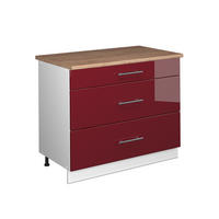 KÜCHENUNTERSCHRANK Fame-Line, Bordeaux Hochglanz/Weiß, 100 cm, AP Eiche - Bordeaux/Weiß, Holzwerkstoff (100/82/60cm) - Vicco
