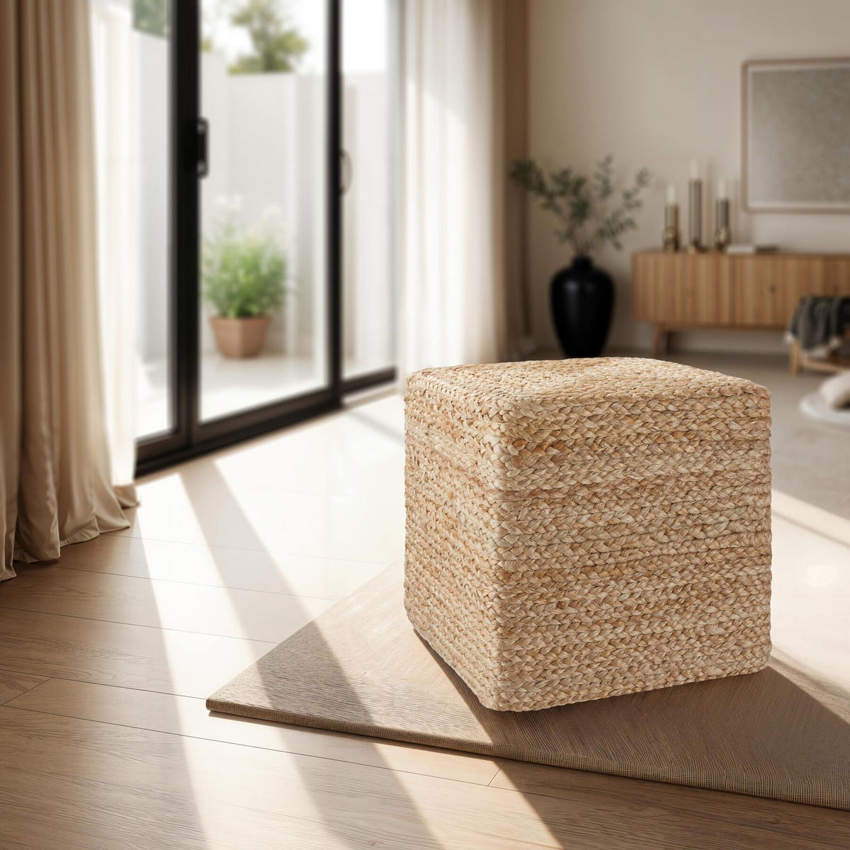 HANDGEFERTIGTER POUF Banno Cube,40 x 40 x 41 cm, Belastbarkeit 150 kg,beige - Beige, Textil (40/41/40cm) - tectake