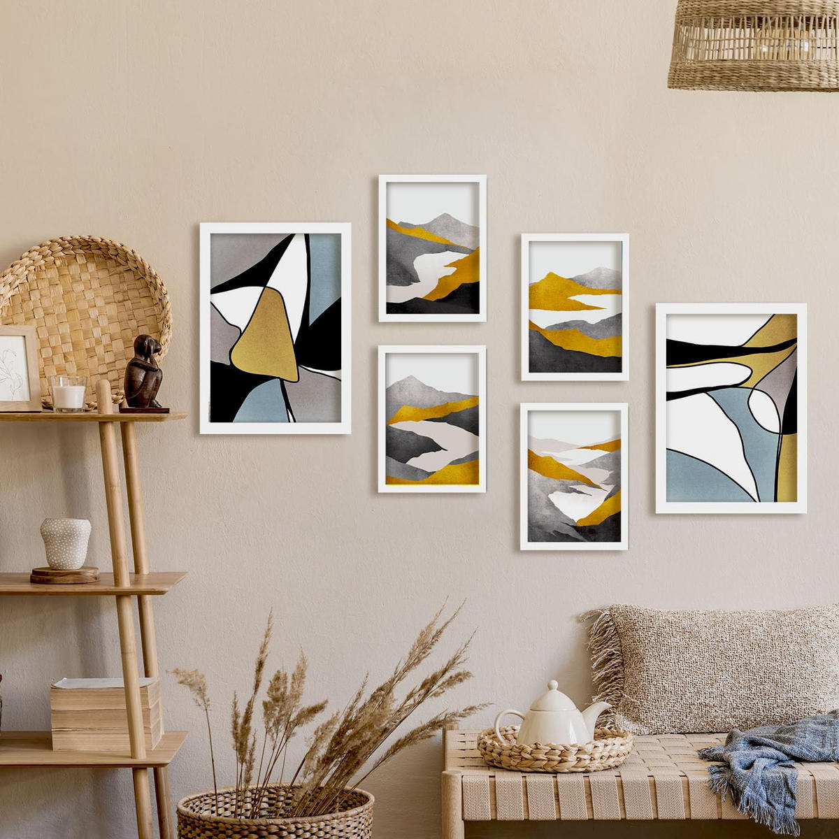 POSTER Set Mit 6 Gattung Naturen 1 In Kulissen Abstracts Ästhetische Dekorative Gemälde Für Ihr Wohnzimmer Schlafzimmer Zuhause A3 & A4 Weißer Rahmen - Weiß, Papier (29/3cm) - Nacnic