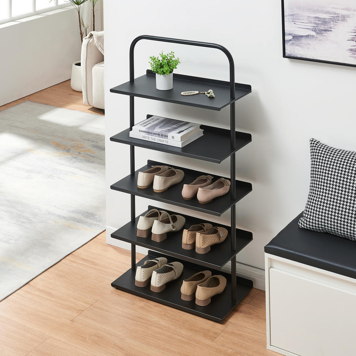 OBUVNÍK Poytya - černá, kov (60/119/32cm) - [en.casa]