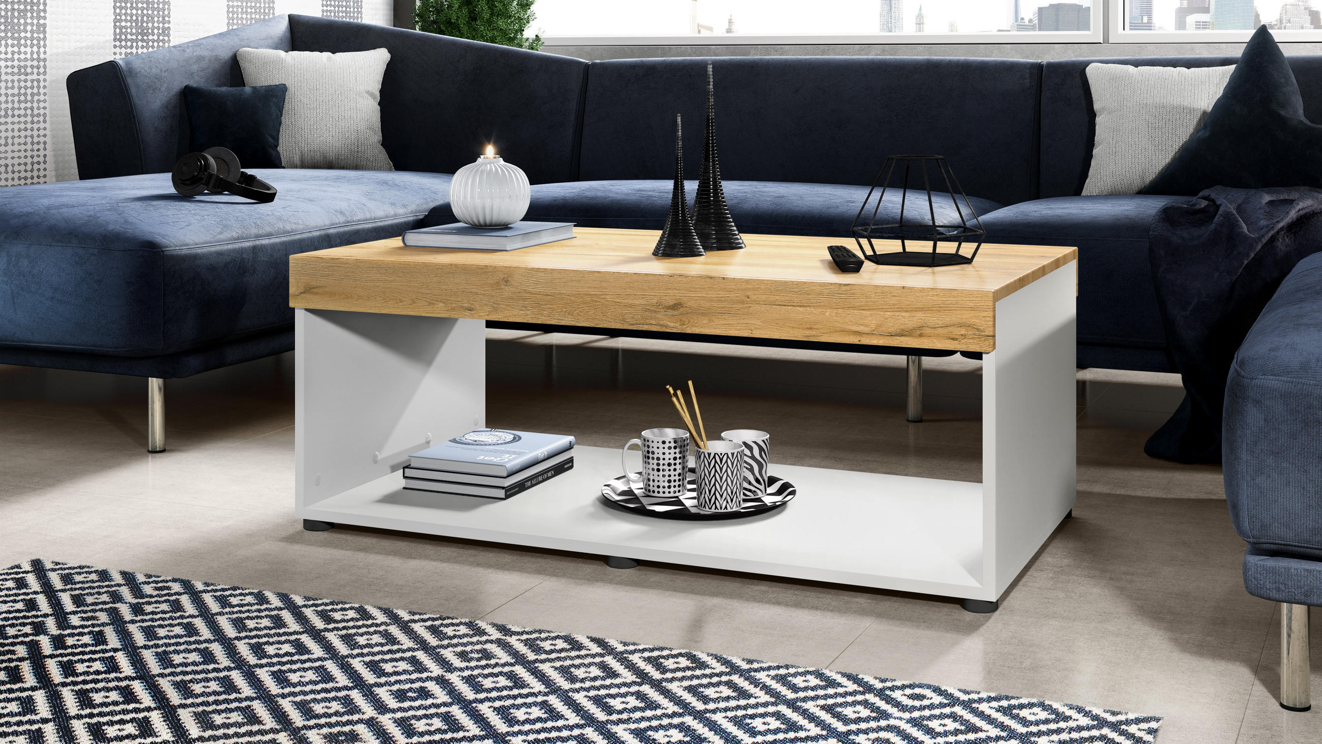 COUCHTISCH Pure Tischplatte und Blenden in Eiche Natur - Eichefarben, Holzwerkstoff (58/104/40.5cm) - Vladon
