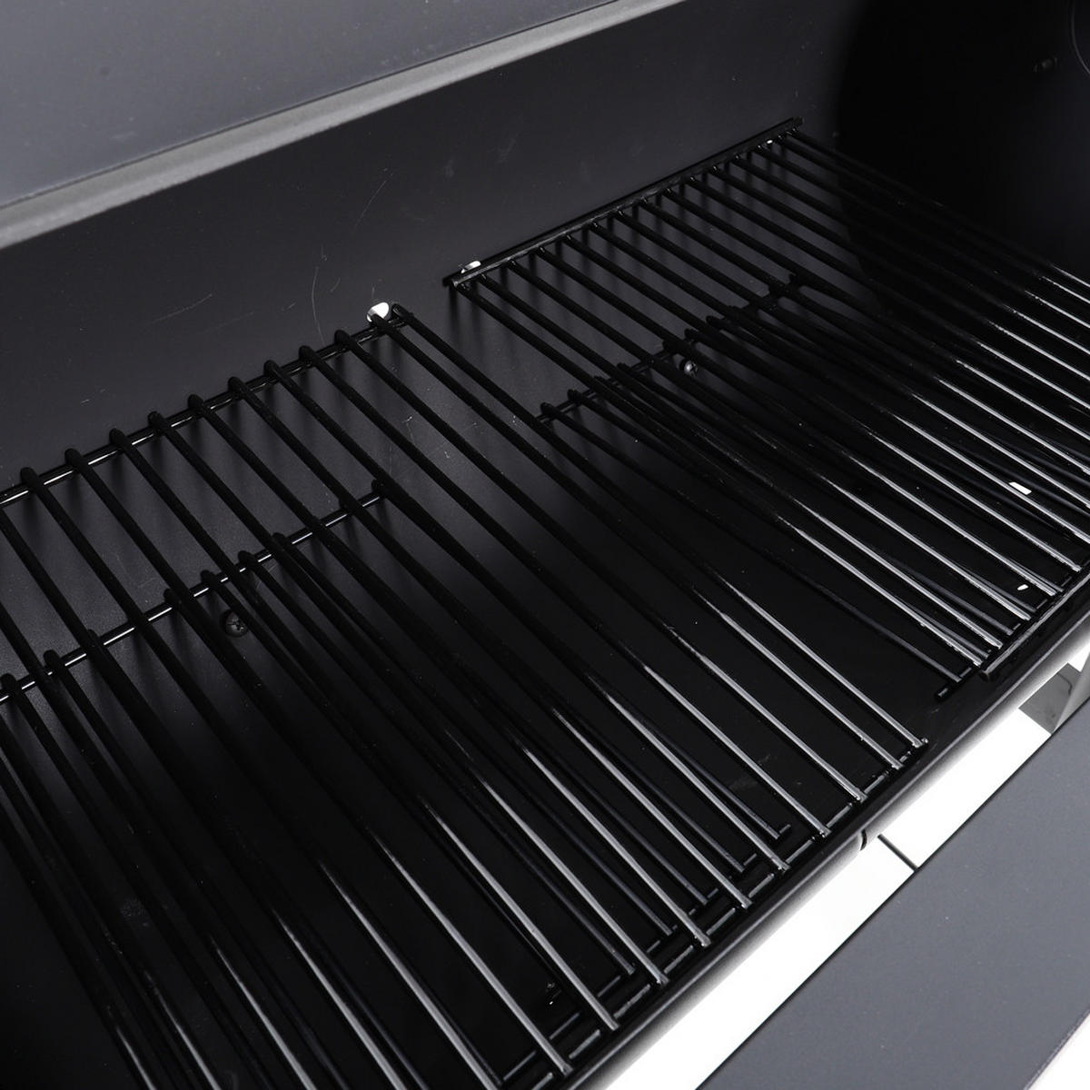 HOLZKOHLEGRILL Camping Smoker Grill 2-in-1 Design 3 Grillroste Seitentisch mit Rädern Schwarz ideal für Garten & Picknick - Schwarz, Metall (53/114/115cm) - Livingandhome