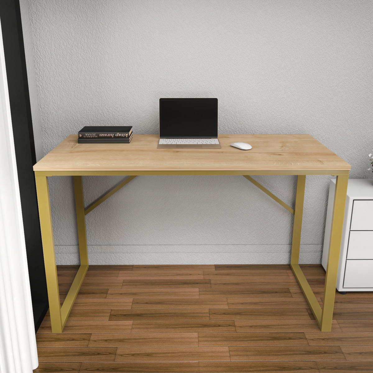 COMPUTERTISCH Layton Gold Eiche Safir - Eichefarben/Goldfarben, Holzwerkstoff (60/120/16cm) - Decorotika