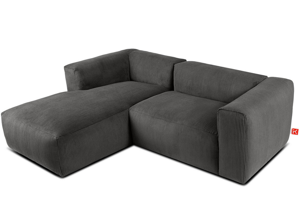 ECKMODULSOFA-LINKS BUFFO 3/4 Sitzer mit extrem weicher Sitzfläche, Kordstoff, grau - Grau, Textil (237/180cm) - KONSIMO®