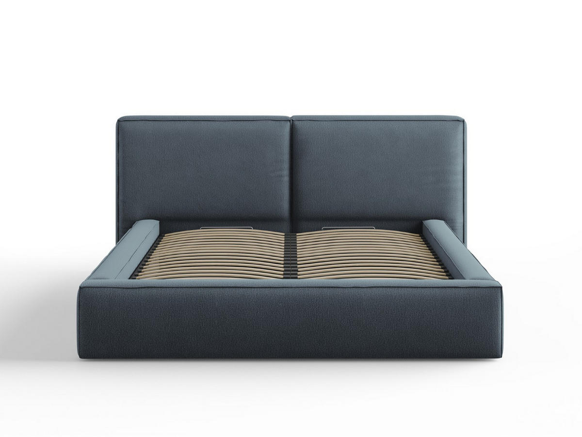 BETT mit Bettkasten und Kopfteil Jodie aus strukturiertem Stoff blau 160x200cm - Blau, Textil (160/200cm) - Micadoni