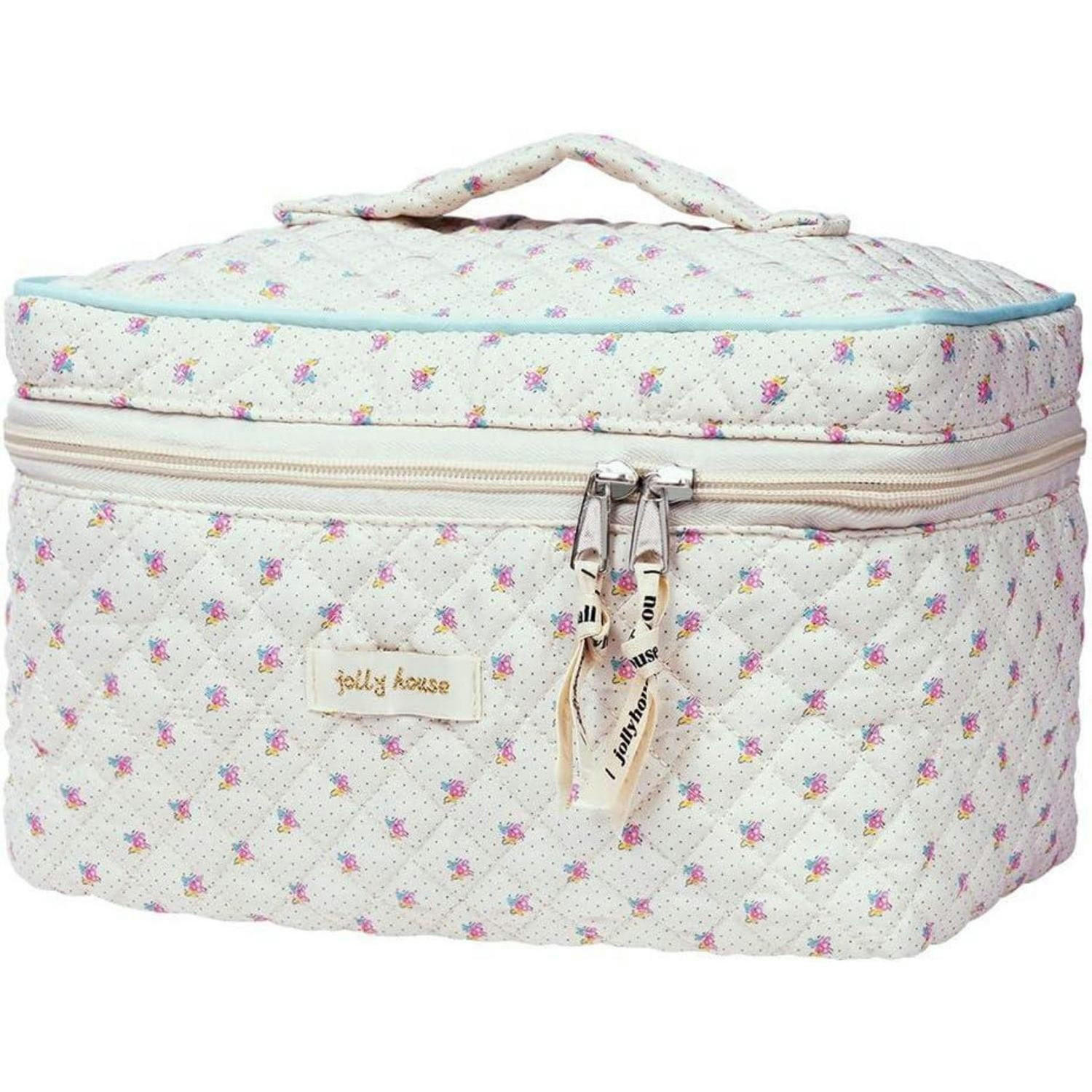 KULTURTASCHE Damen Beige Blumenmuster Baumwolle Flip-Cover - Multicolor, Textil (16/16/27cm)