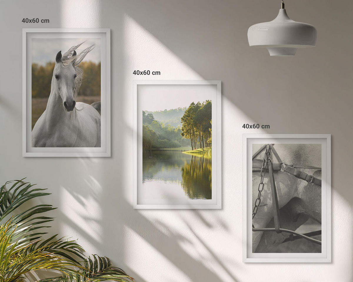 BILDER SET 3er Set - 40x60 cm Weißer Rahmen - Natur des Flusses White Horses - Weiß, Kunststoff (40/60cm) - TULUP