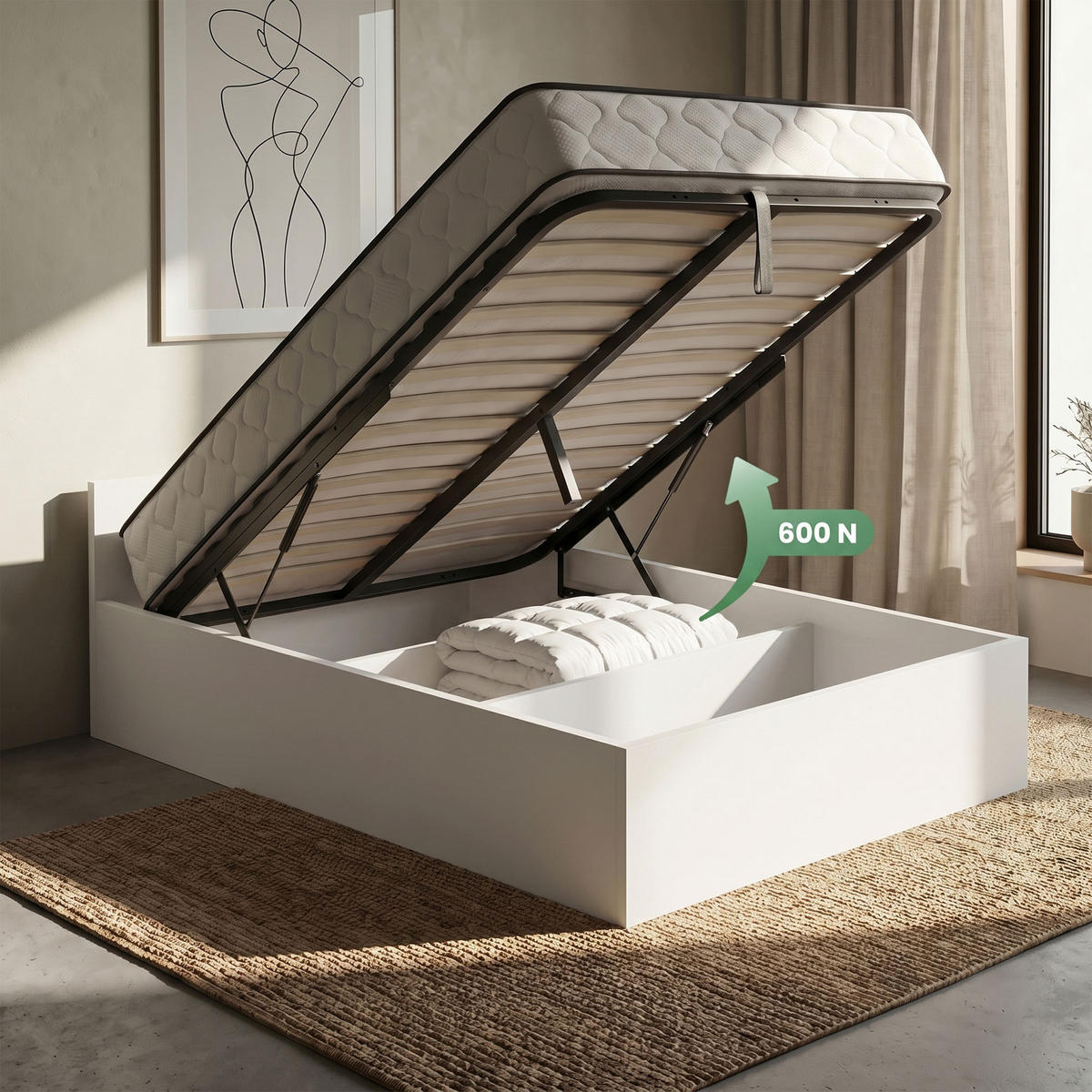 BETT mit Bettkasten 100x200 cm Metalllattenrost und Federkernmatratze Weiß - Weiß, Holzwerkstoff (100/200cm) - Akord