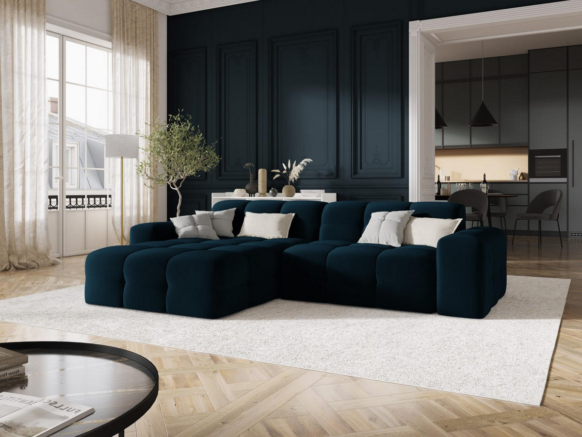 ECKSOFA links Kendal aus Samt marineblau 4 Sitzplätze - Blau, Textil (173/256cm) - Micadoni