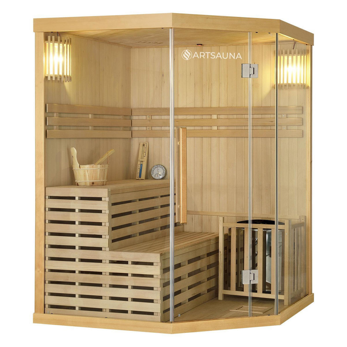 SAUNAKABINE Finnische Sauna Espoo150 Premium - Naturfarben, Holz (150/200/150cm) - Artsauna