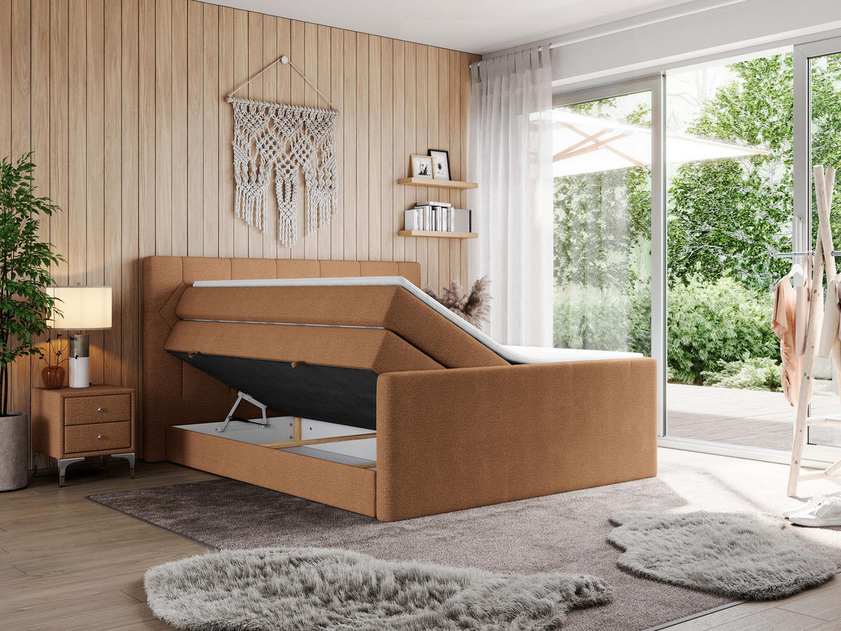 BOXSPRINGBETT KING EIGAR 140/200 Orange Struktur - H4 - Orange, Holz/Textil (140/200cm) - MKS