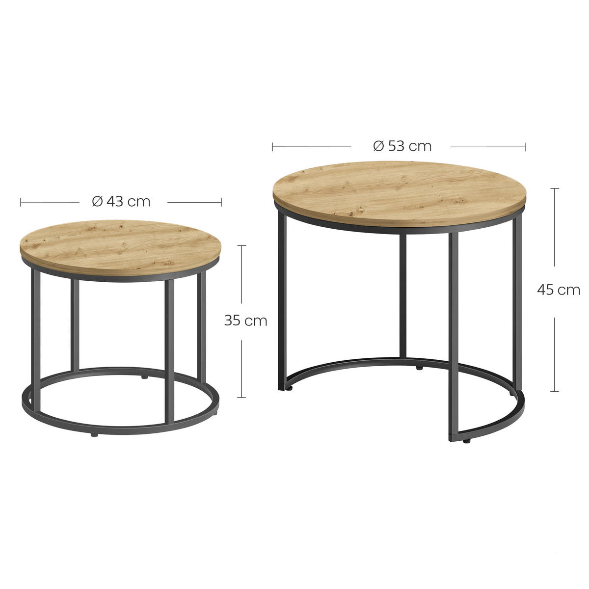 COUCHTISCH 2er Set rund - Eiche Artisan, Holzwerkstoff/Metall (53/53/45cm) - Mat-Haus