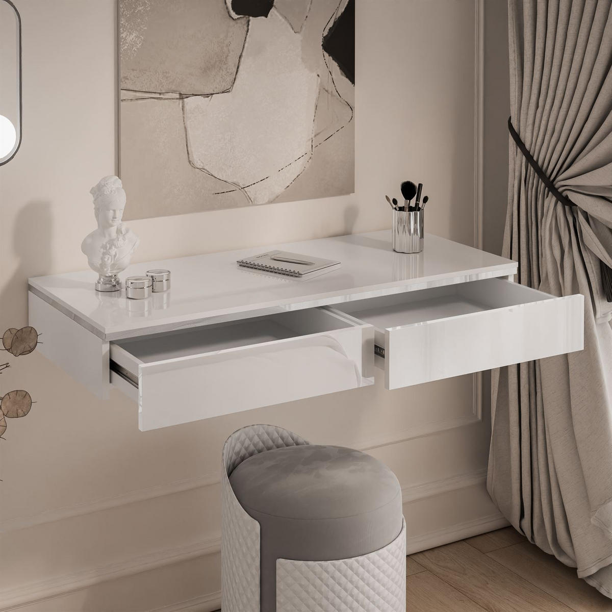 KONSOLEN AURORA SILVER Hängend Hochglanz Weiß - Weiß Hochglanz, Holzwerkstoff (102/15/43.6cm) - Lookway