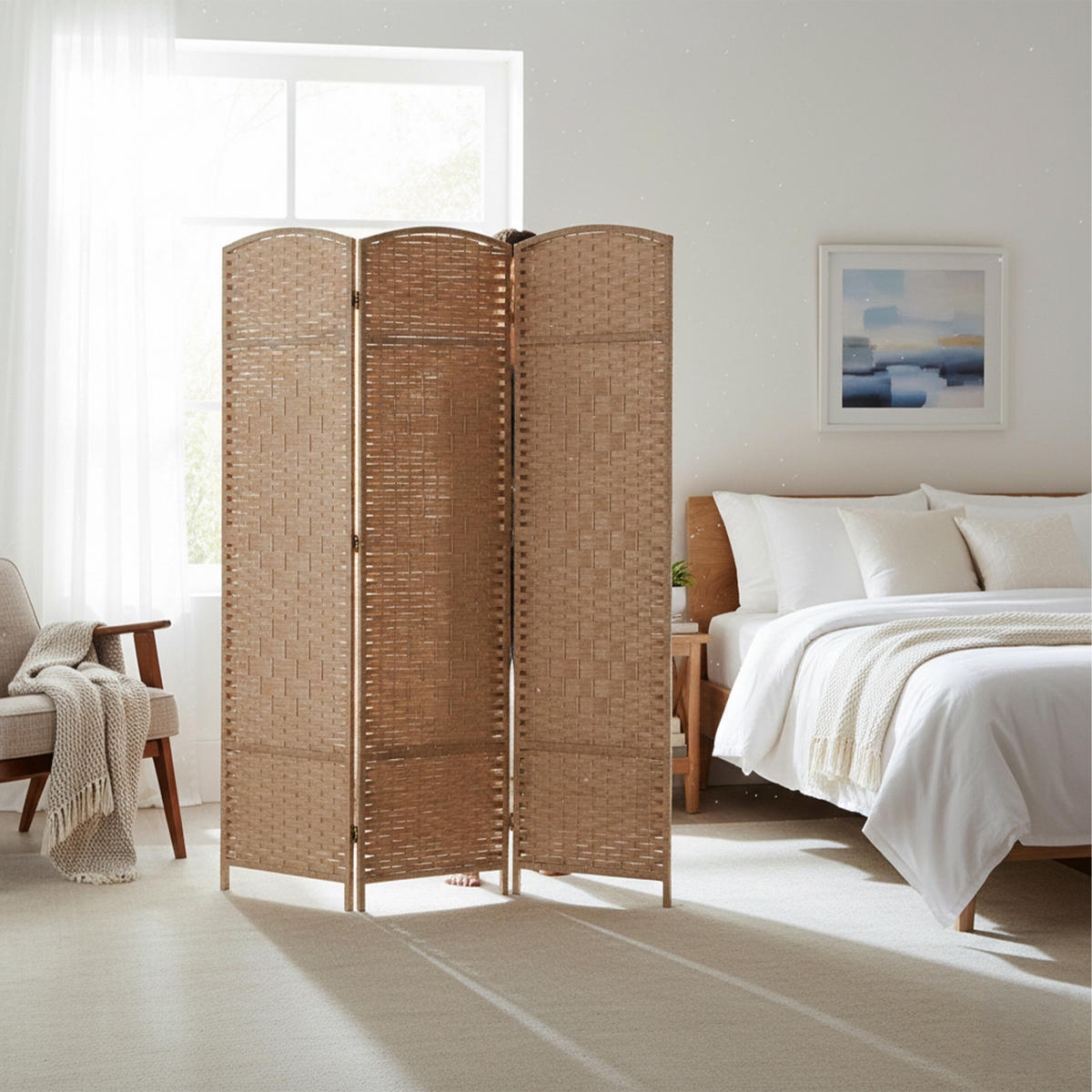 PARAVENT - svetlohnedá, drevo/papier (120/170/2cm) - Relaxdays