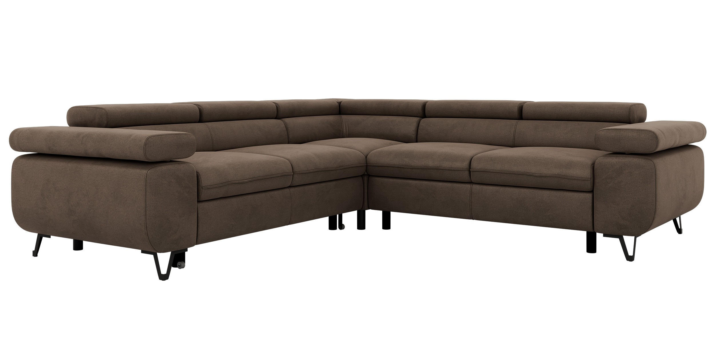 ECKSOFA QUADRO L - Braun Velvet - Rechts Seite - Schwarz/Braun, Textil/Metall (269/269cm) - MKS