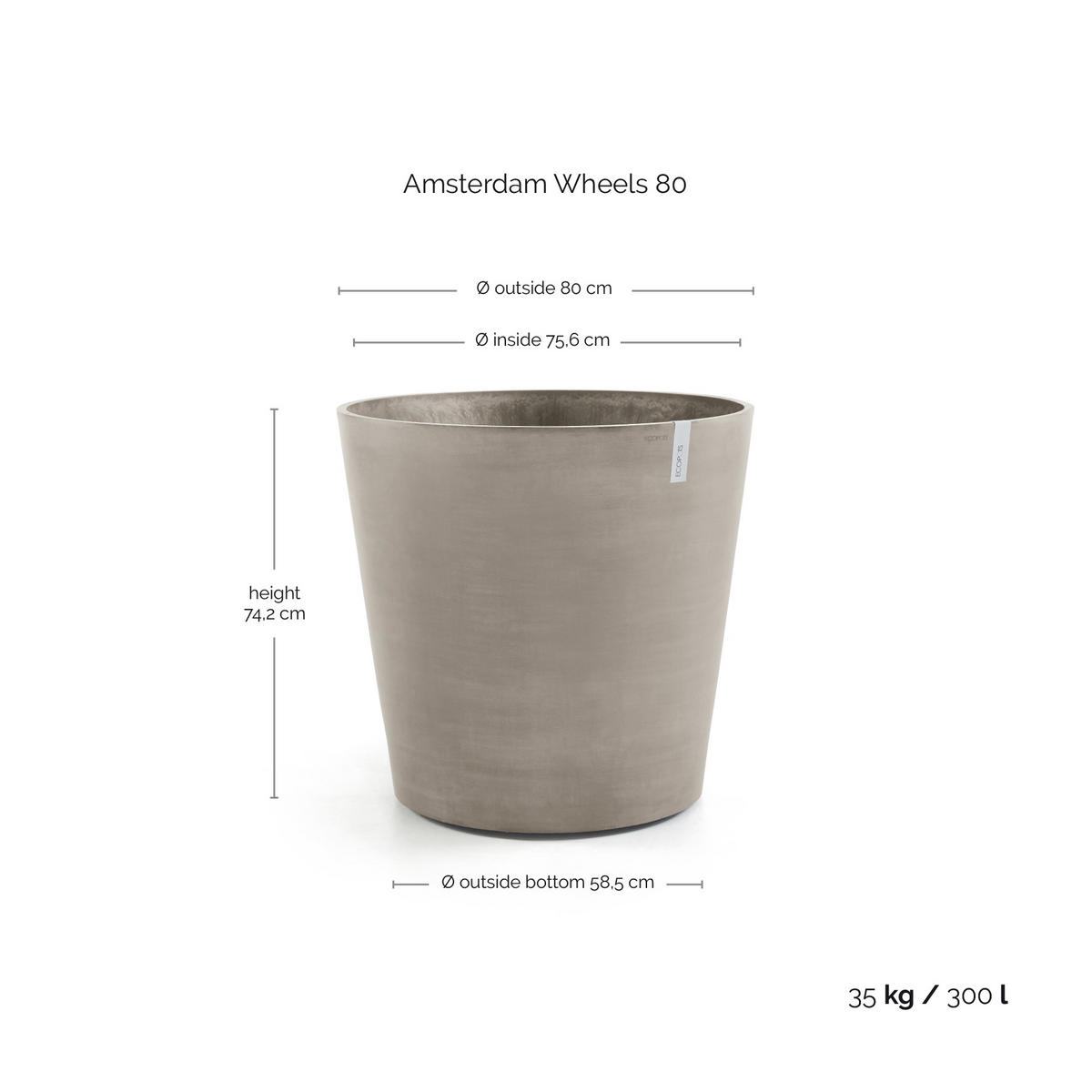 BLUMENTOPF Amsterdam Wheels 80/74,2 cm Taupe - Taupe, Kunststoff (80/74.2cm) - Ecopots