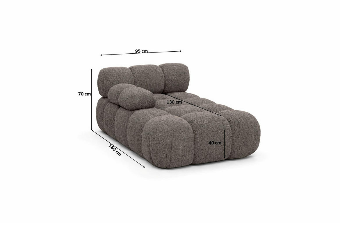 CHAISELONGUE Modular, Bouclé-Stoff Abriamo, Braun, Links, Selia - Braun, Holz (95/70/160cm) - Kaiser Möbel