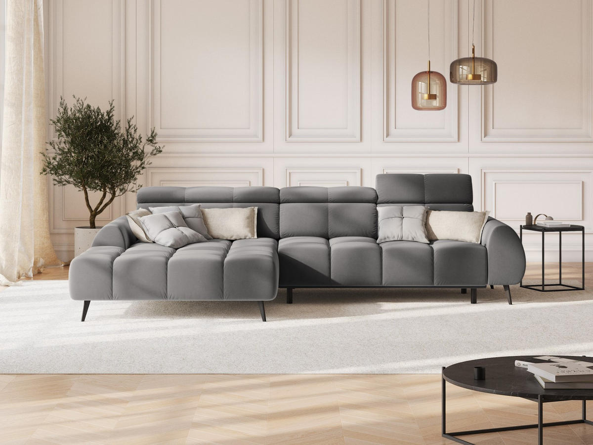 ELEKTRISCHES-ECKSOFA links Alyse aus Samt hellgrau 5 Sitzplätze - Hellgrau, Textil (188/295cm) - Micadoni