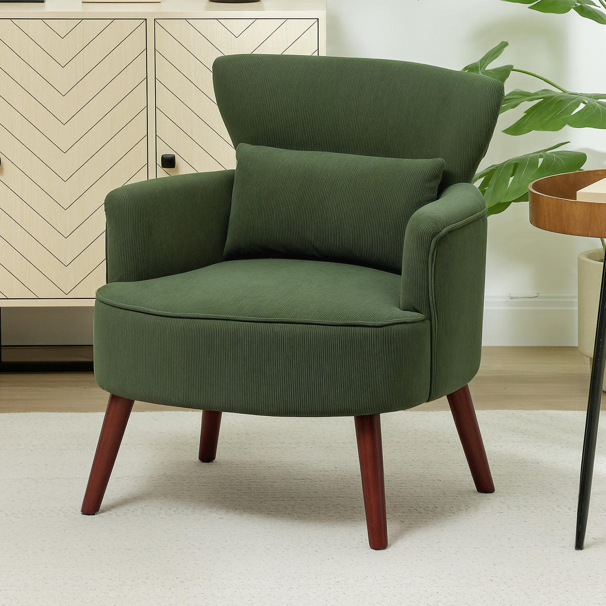 SESSEL Loungesessel mit Armlehnen, Relaxsessel mit Kissen Cordoptik Grün - Braun/Grün, Textil (69/78/69.5cm) - HOMCOM
