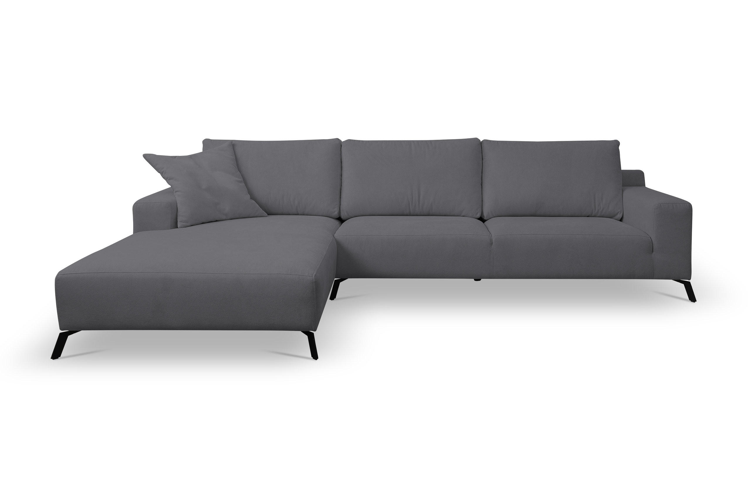 ECKSOFA Aspen in L-Form, Coach Farbe: Grau, Velourstoff, Ottomane Links - Grau, Textil (187/312cm) - VENASI MÖBEL