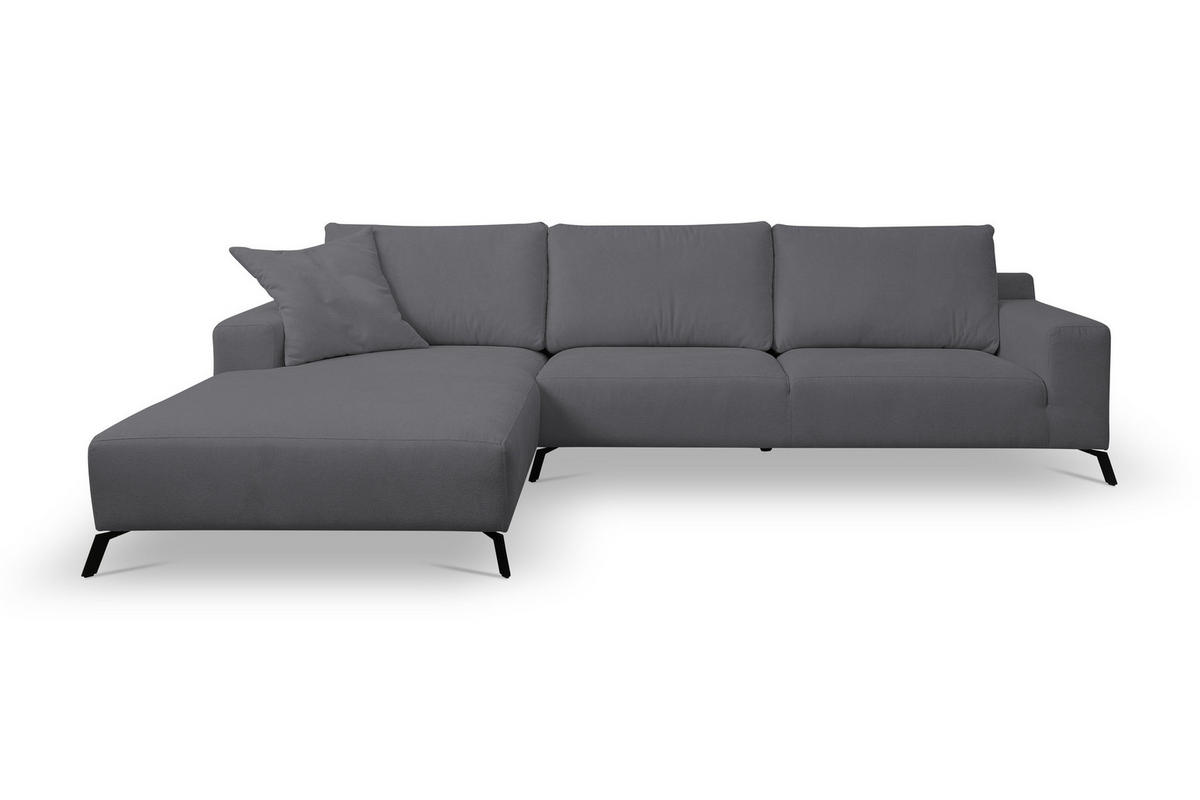 ECKSOFA Aspen in L-Form, Coach Farbe: Grau, Velourstoff, Ottomane Links - Grau, Textil (187/312cm) - VENASI MÖBEL